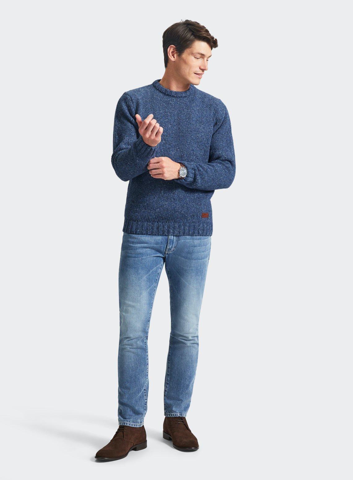 Knitted Neppy Crew Neck - Denim