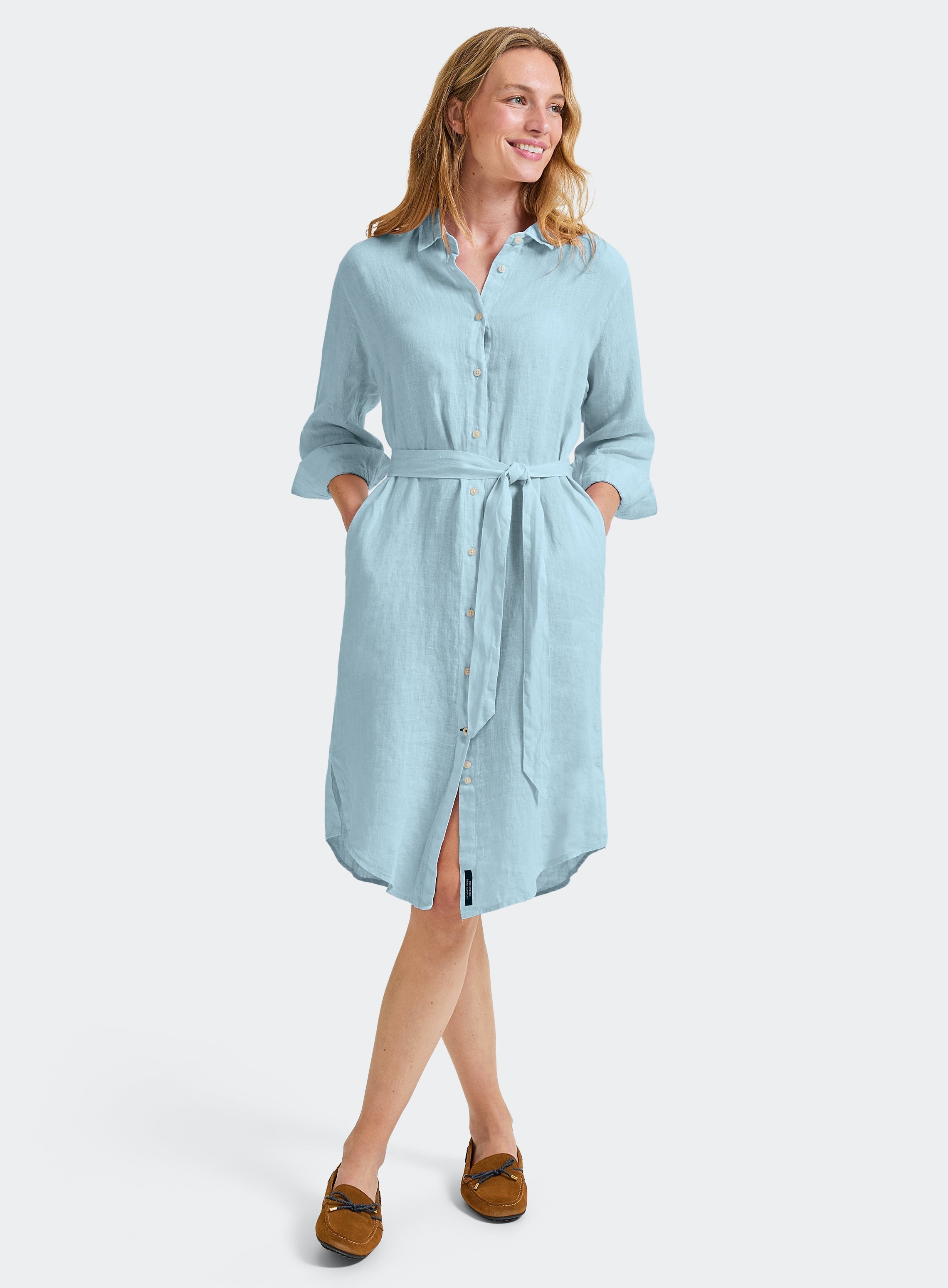 Womens Linen Shirt Dress in Light Blue - Oxford Shirt Co. Womens Linen Shirt Dress in Light Blue - Oxford Shirt Co.