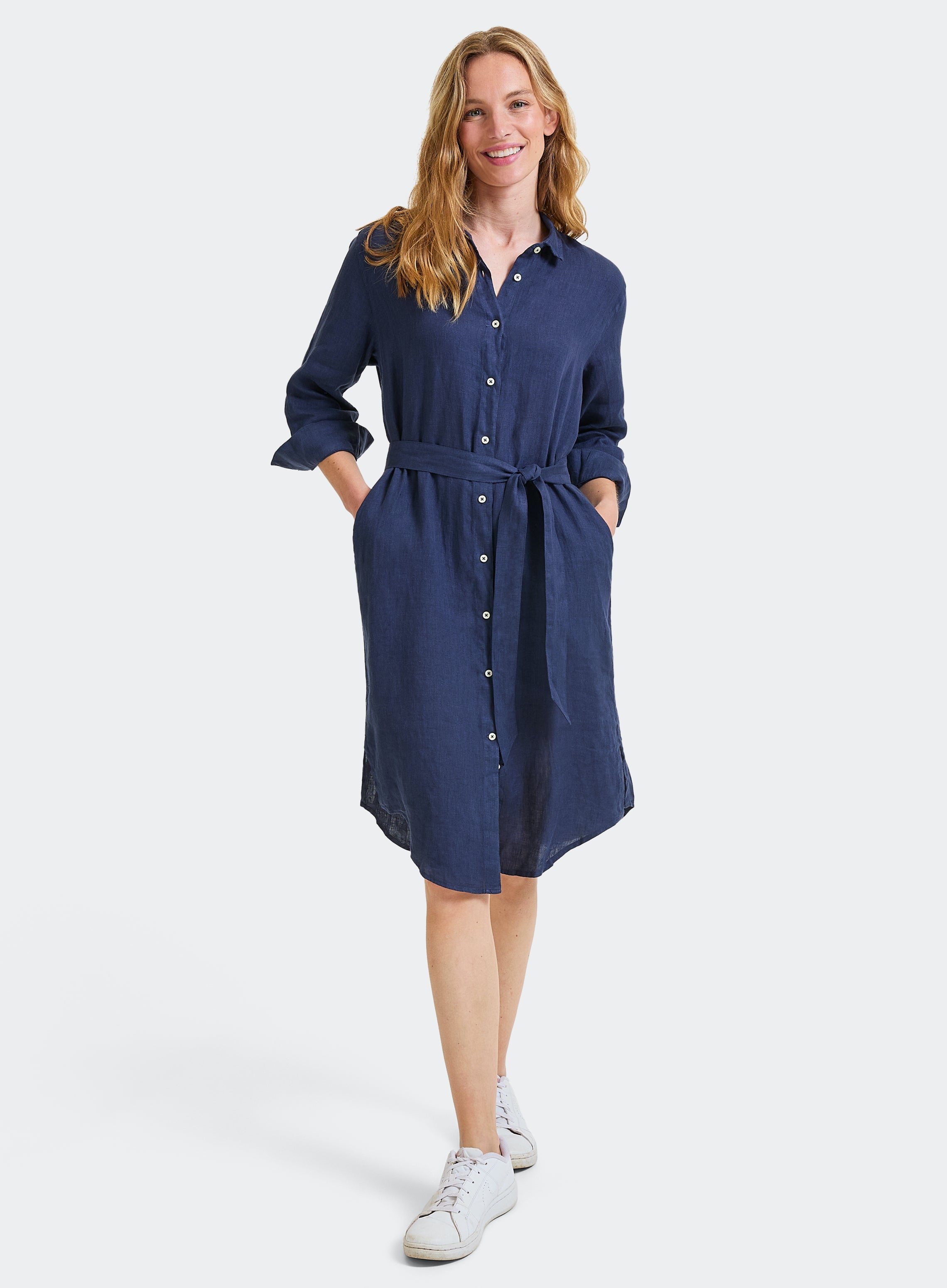 navy blue shirt dress Womens Linen Shirt Dress in Navy