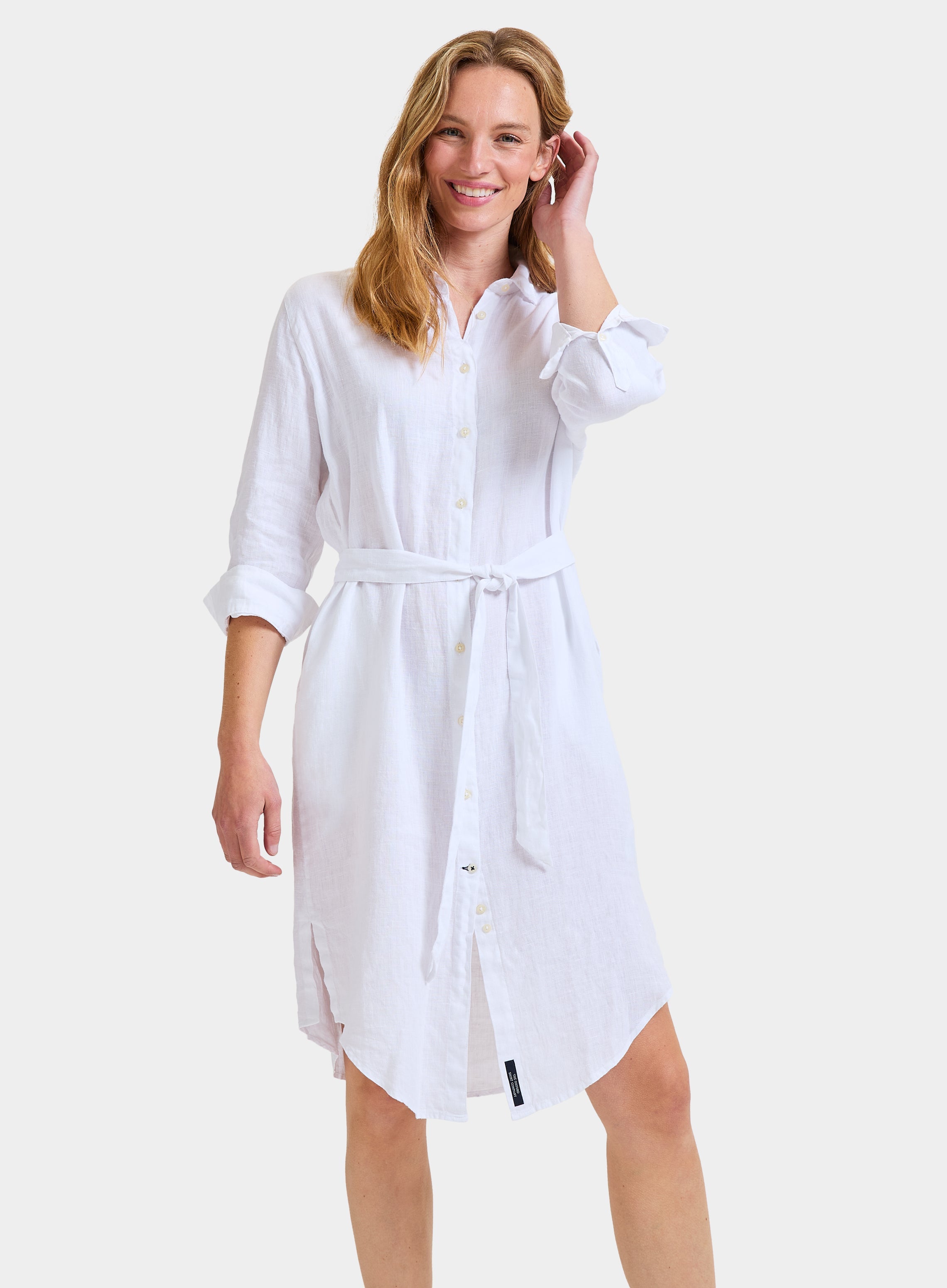 Womens Linen Shirt Dress in White