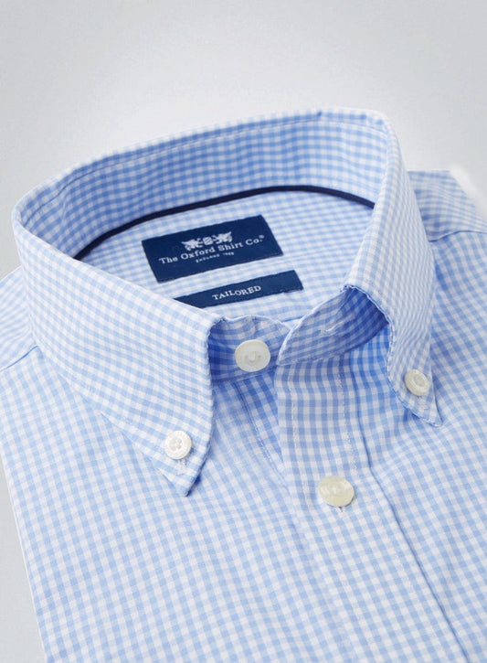 Men’s button-down gingham shirt in Blue.