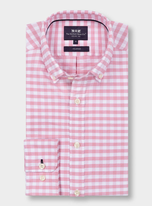 Men’s button-down Oxford shirt in Pink Check.