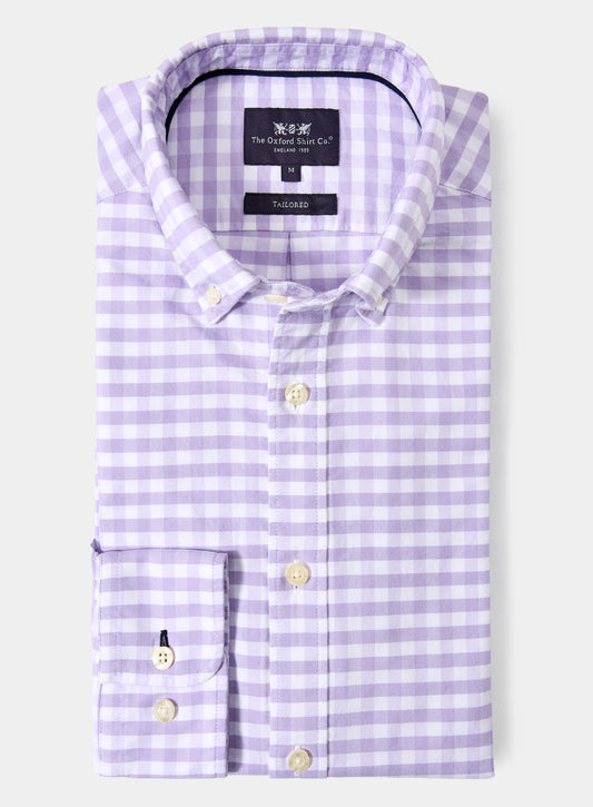 Men’s button-down Oxford shirt in Purple Check.