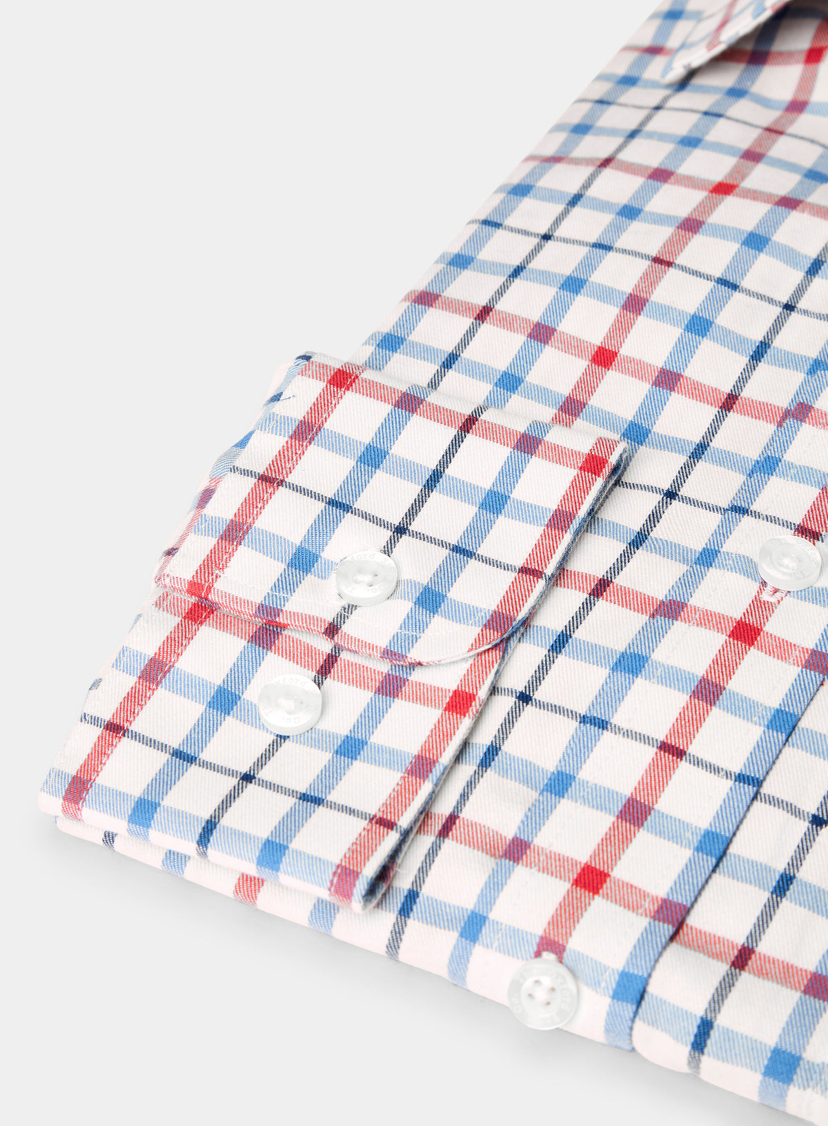 Men’s button-down tattersall shirt in Red and Blue Check.