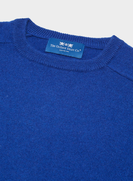 Men’s cashmere crew neck jumper in Bright Blue.
