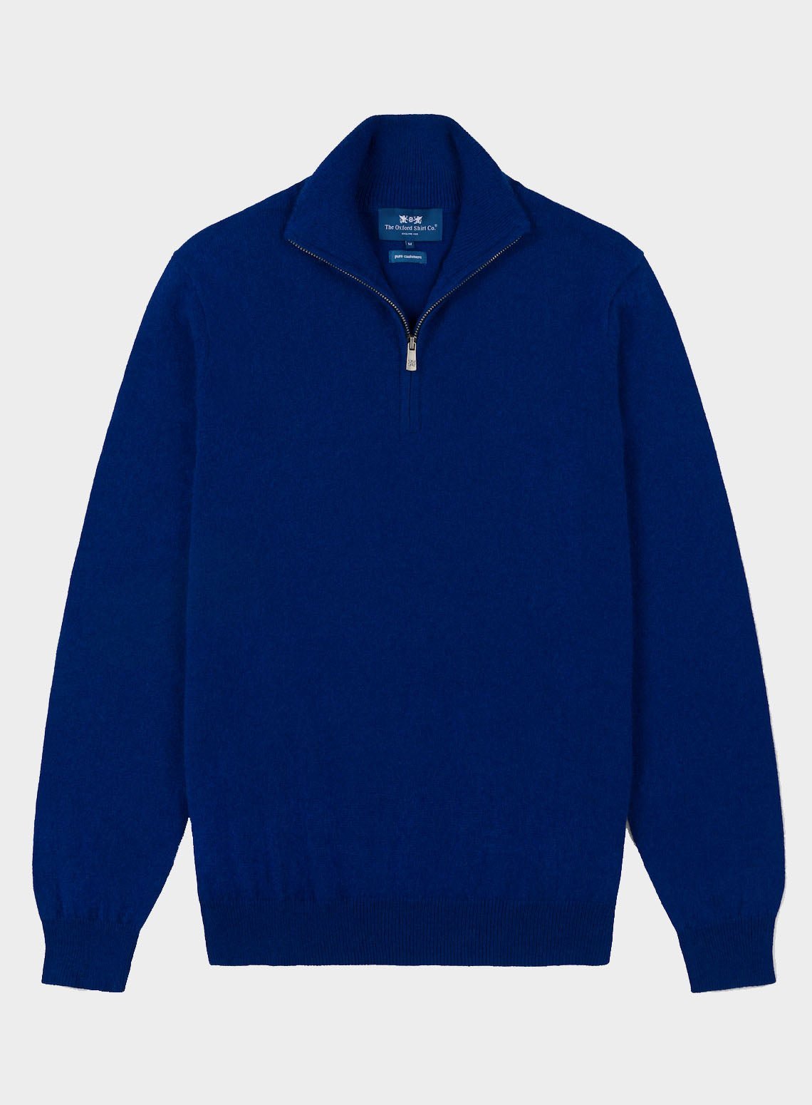 Men’s cashmere quarter zip jumper in Bright Blue.