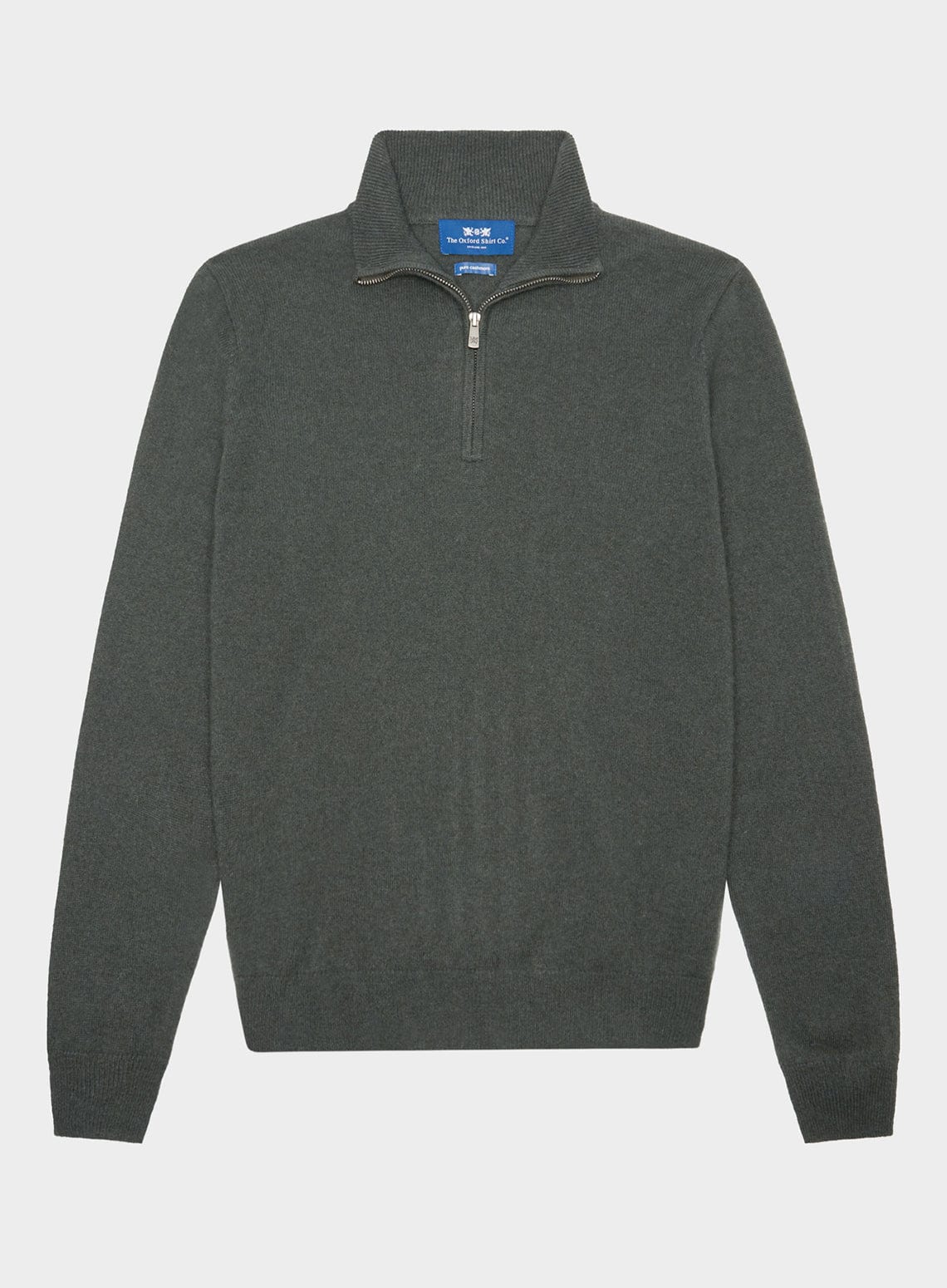 Men’s cashmere quarter zip jumper in Highland Green.
