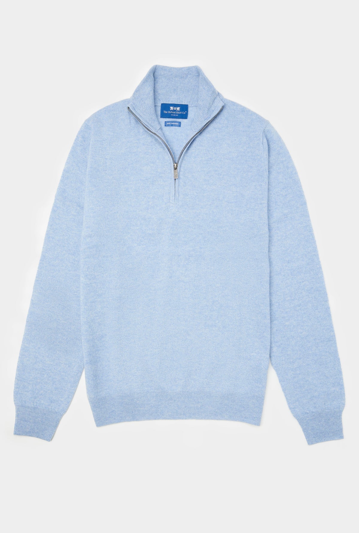 Men’s cashmere quarter zip jumper in Sky.