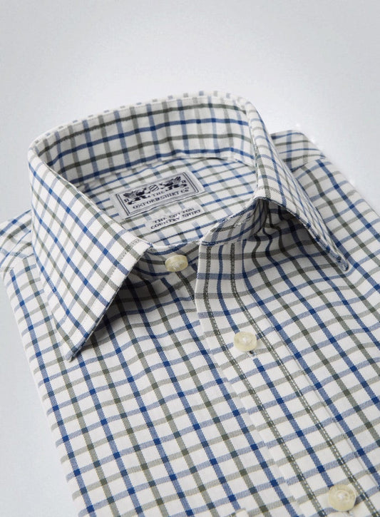 Men’s classic tattersall shirt in Green and Blue Check.