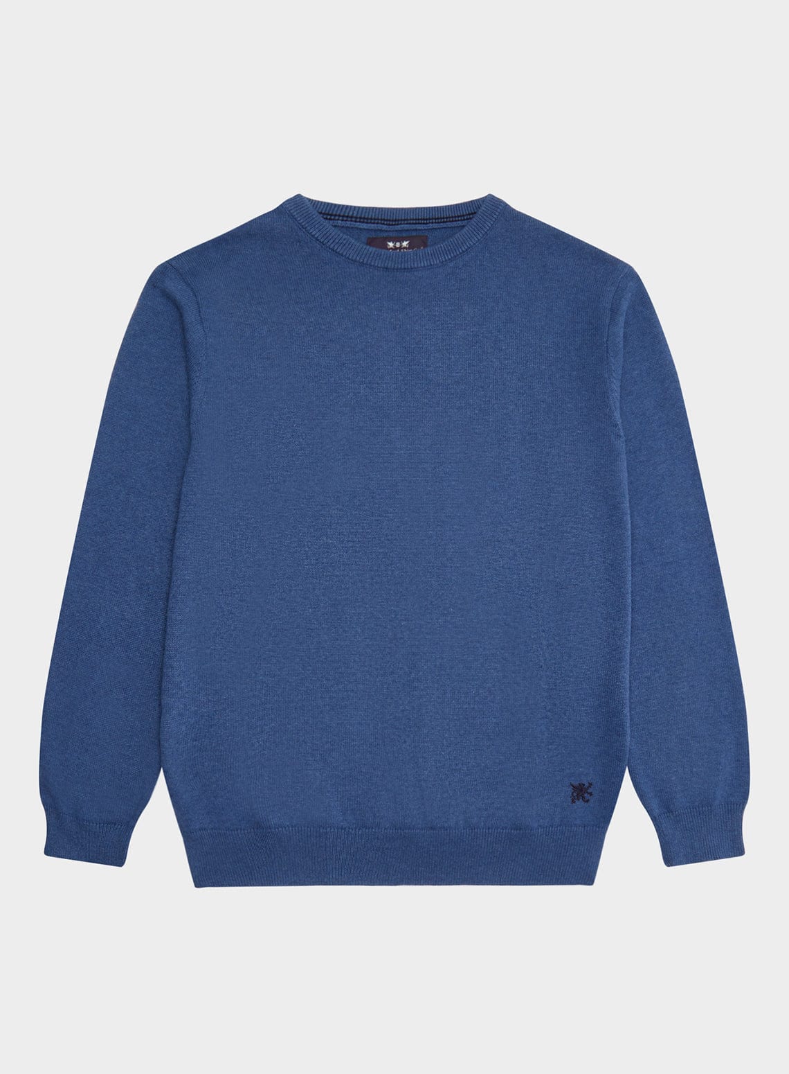 Men’s cotton cashmere crew neck jumper in Denim.