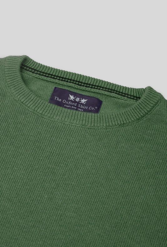 Men’s cotton cashmere crew neck jumper in Pea Green.