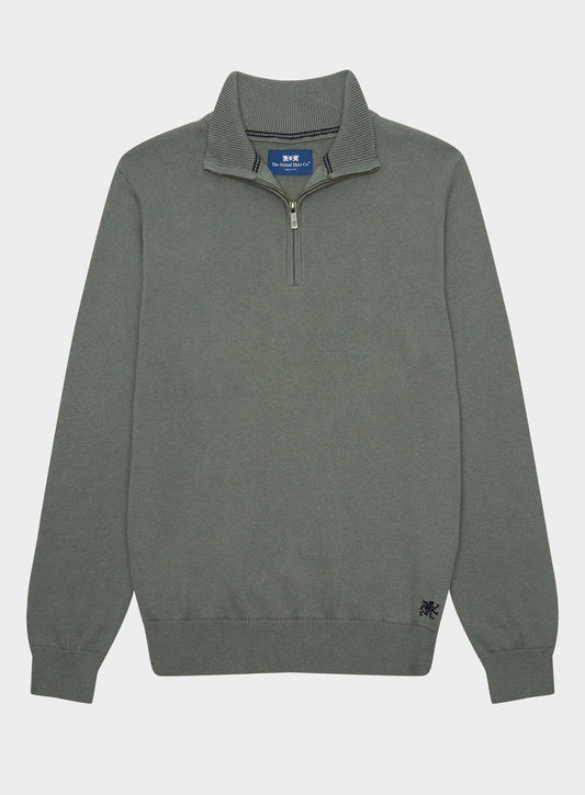 Men’s cotton cashmere quarter zip jumper in Moss.