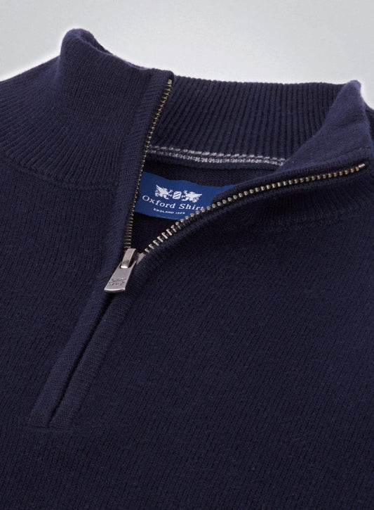 Men’s cotton cashmere quarter zip jumper in Neat Navy.