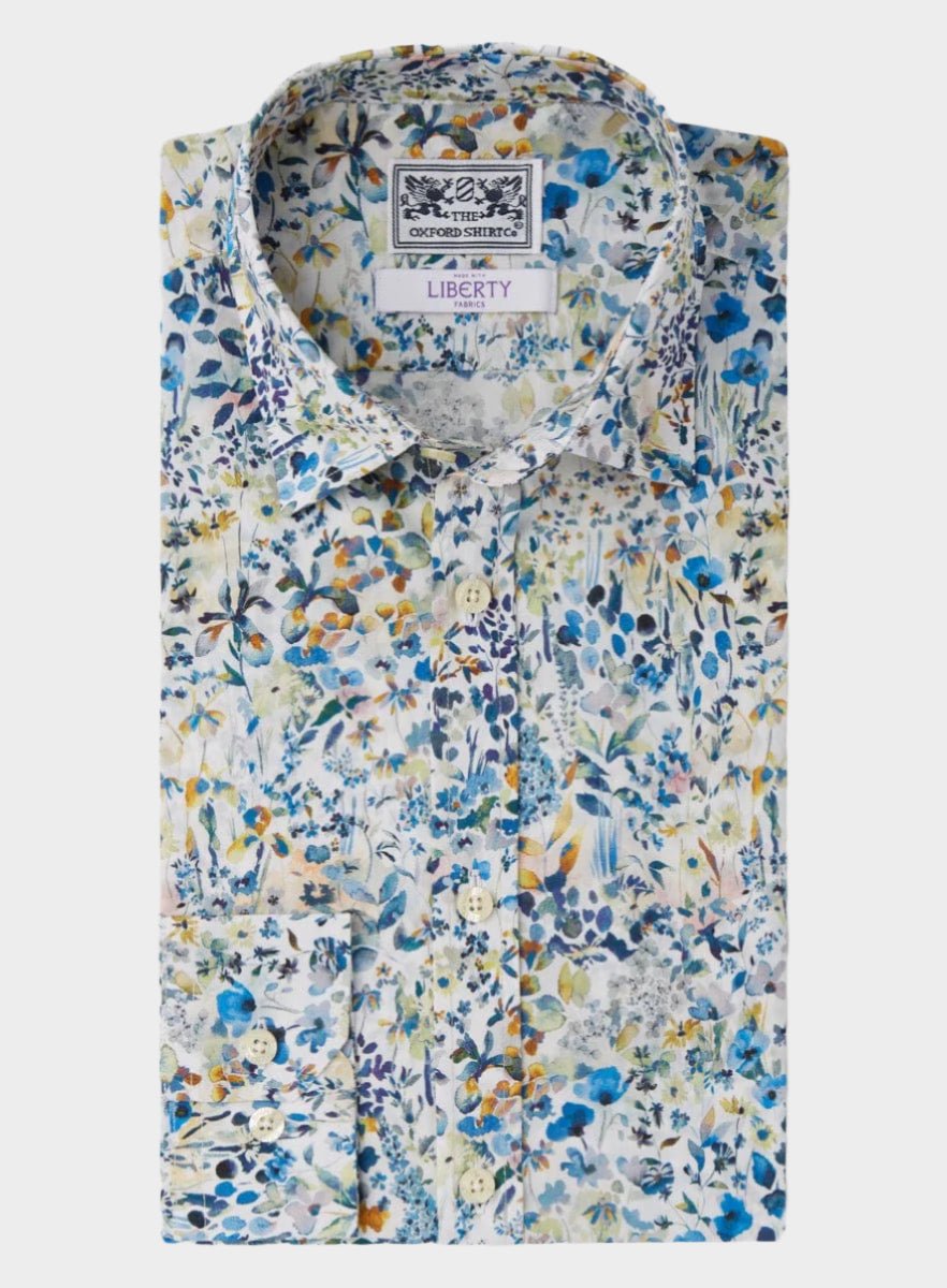 Men’s shirt in Felda Blue Liberty fabric.