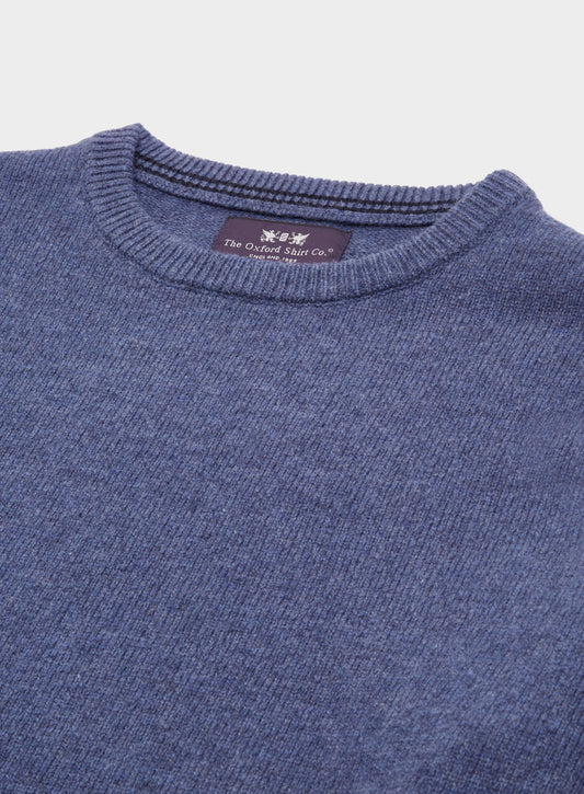 Men’s lambswool crew neck jumper in Denim.