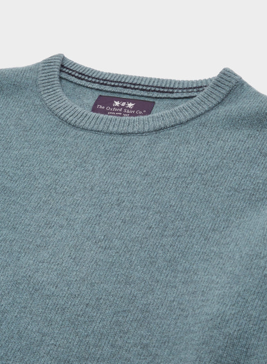 Men’s lambswool crew neck jumper in Green.