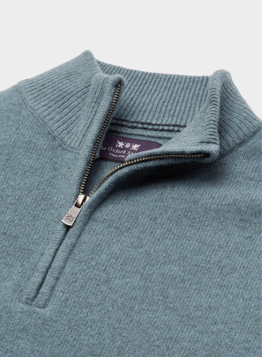 Men’s lambswool quarter zip jumper in Green.