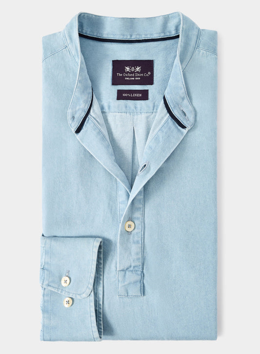 Men’s nehru collar denim shirt.