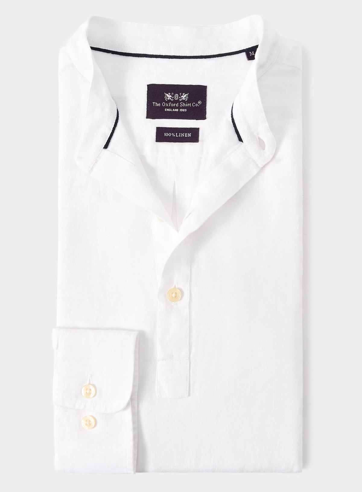 Men’s nehru collar linen shirt in White.