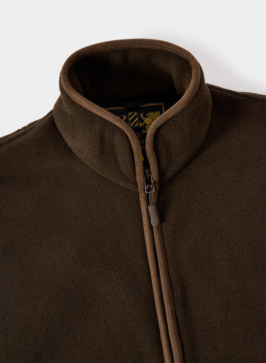 Men’s trimmed fleece gilet in Olive.