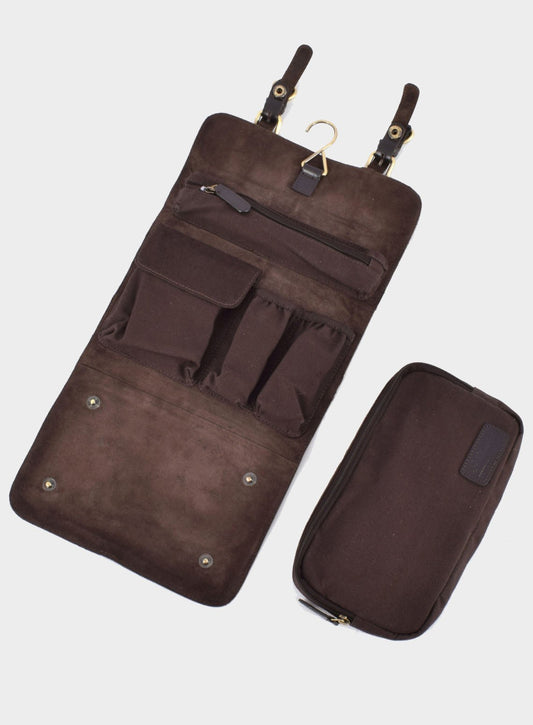 Men’s Trinity leather wash bag in Brown.