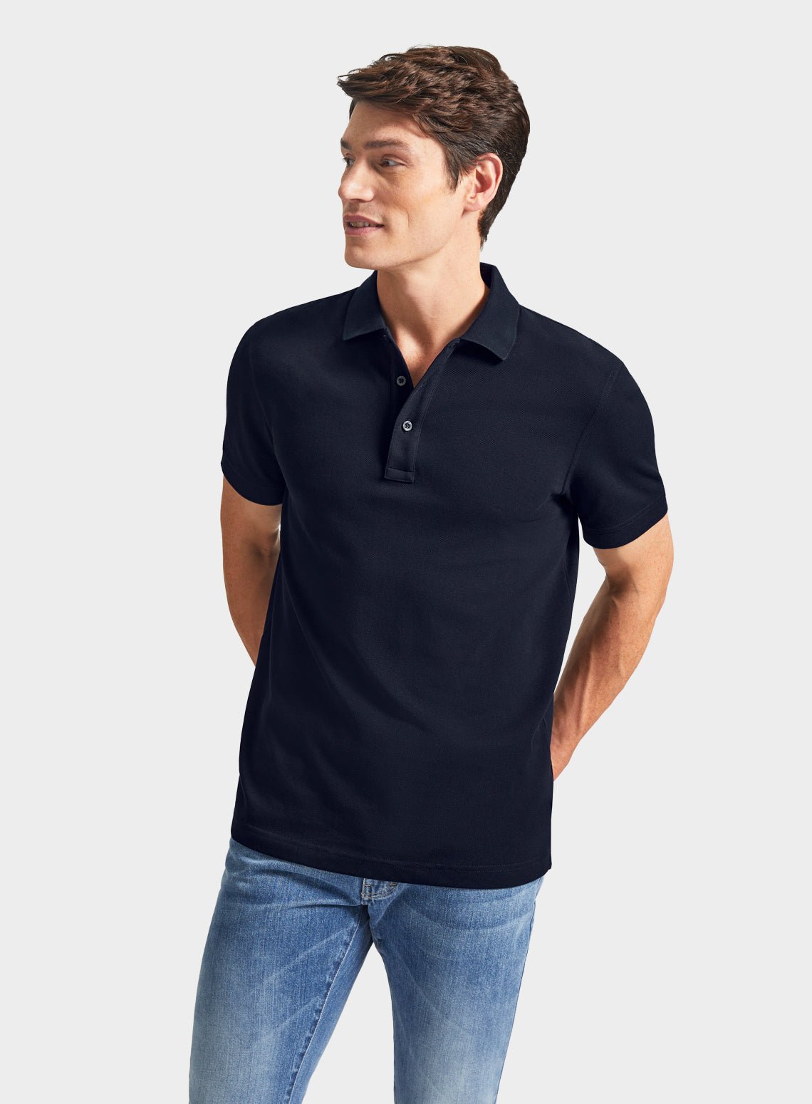 Pique Polo Shirt in Navy Oxford Shirt