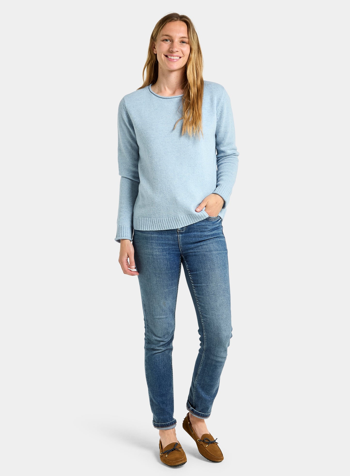 Roll Edge Neck Jumper - Blue