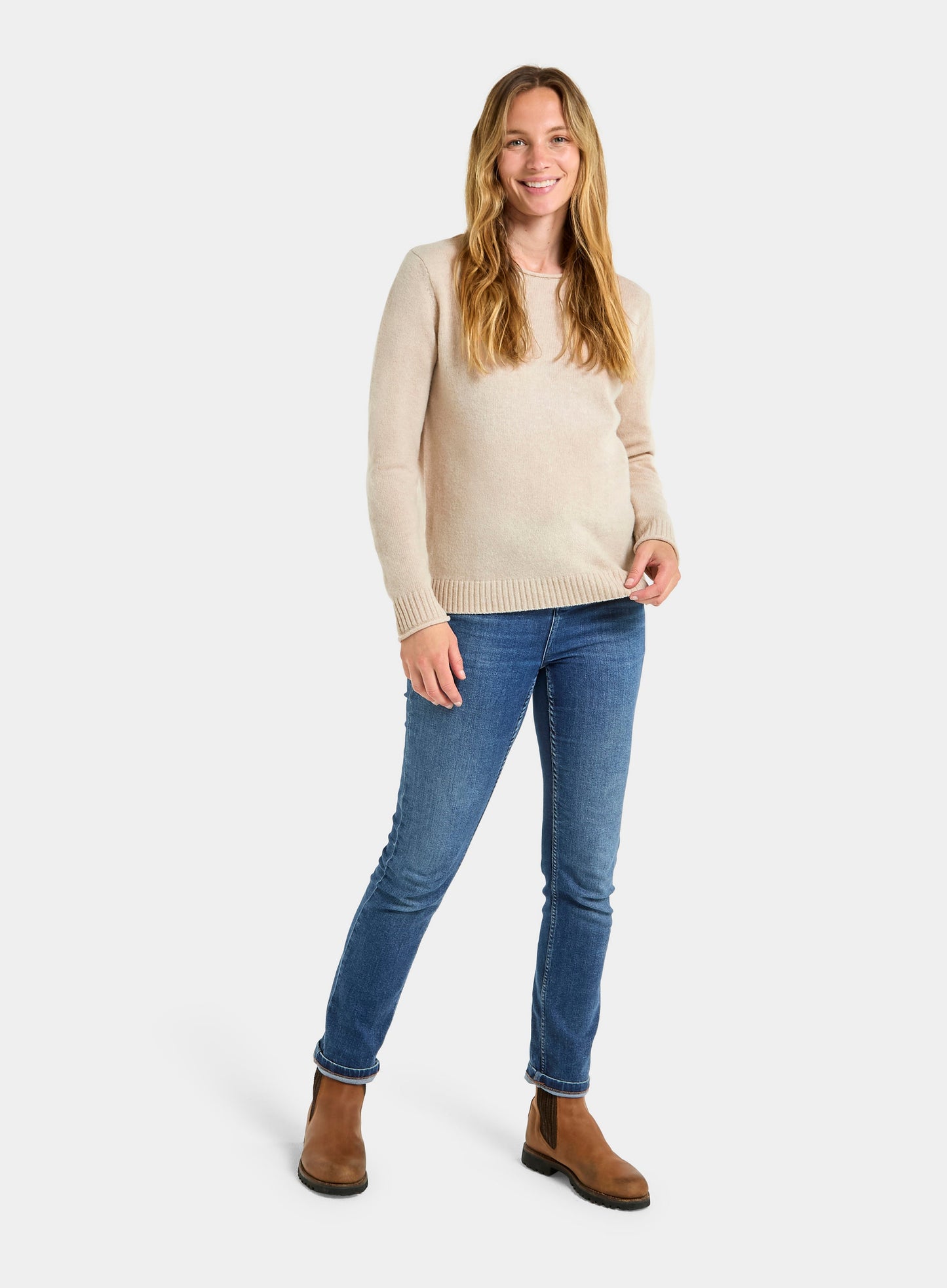 Roll Edge Neck Jumper - Cream