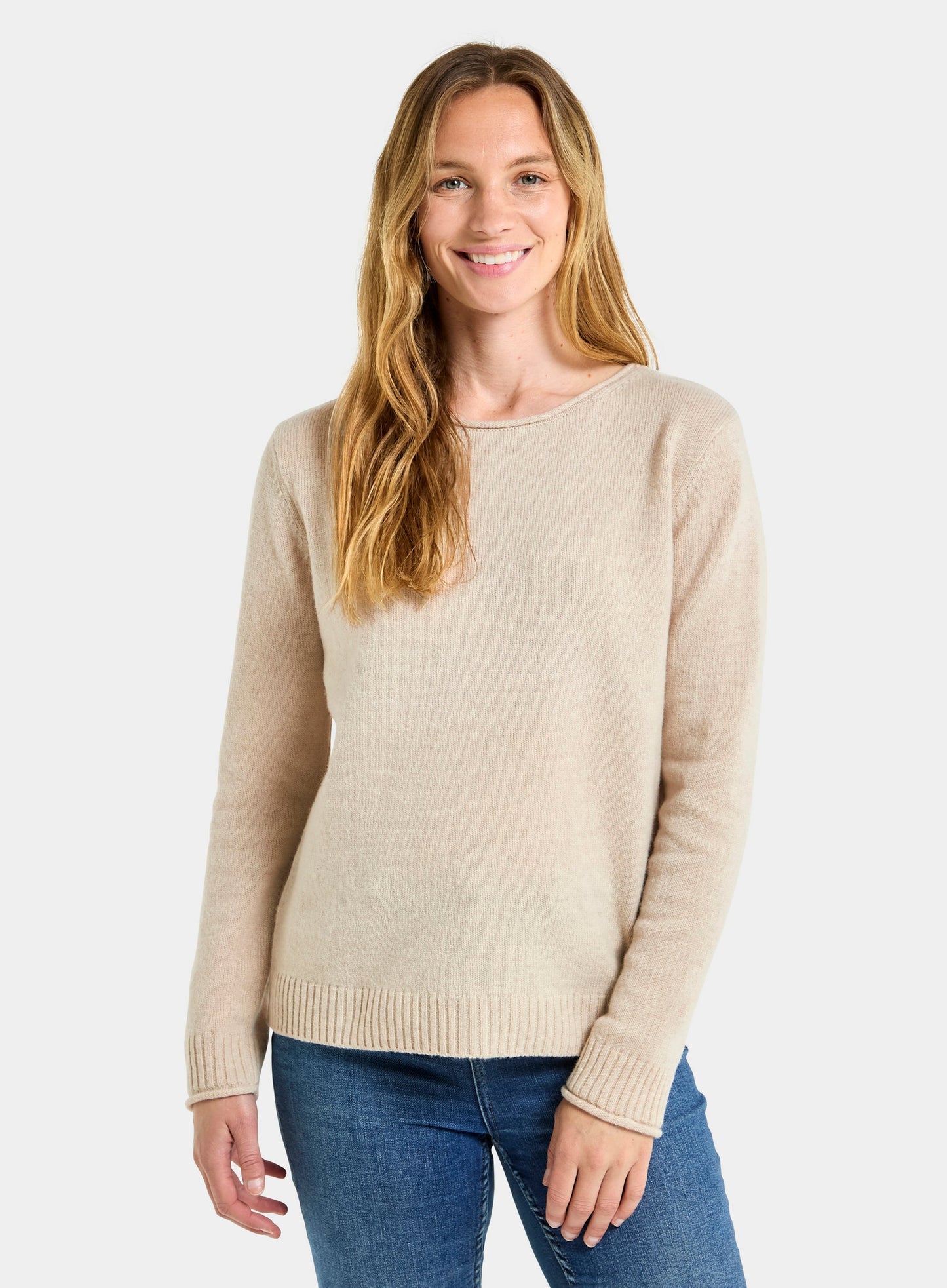 Roll Edge Neck Jumper - Cream