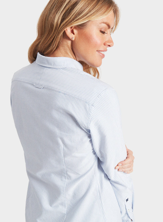 Women’s button-down Oxford shirt in Blue Stripe.