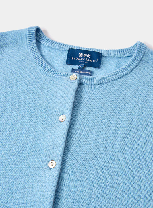 Women’s cashmere cardigan in Periwinkle.