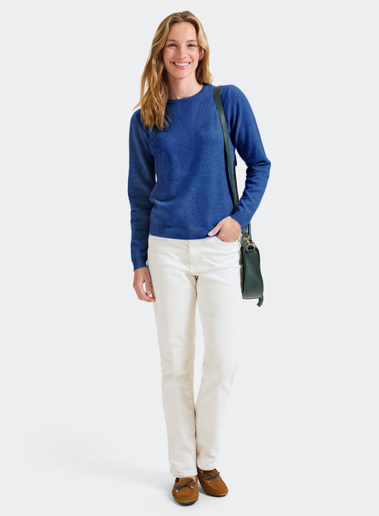 Women’s cashmere crew neck jumper in Denim.