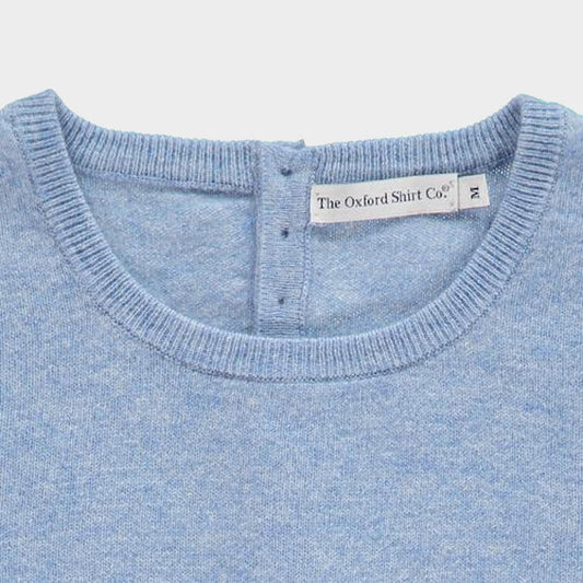 Women’s cashmere crew neck jumper in Sky.