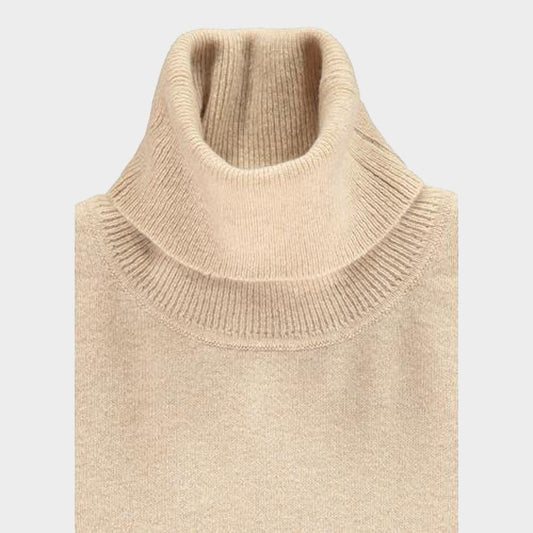 Women’s cashmere roll neck jumper in Natural.