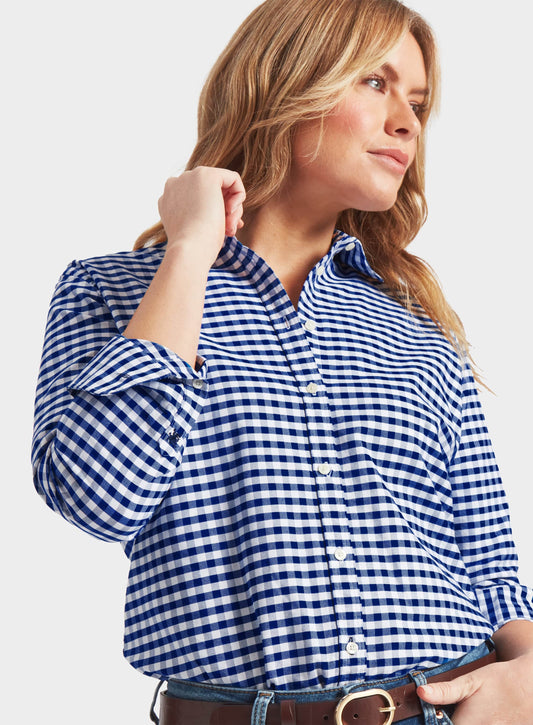 Women’s classic Oxford shirt in Navy Check.