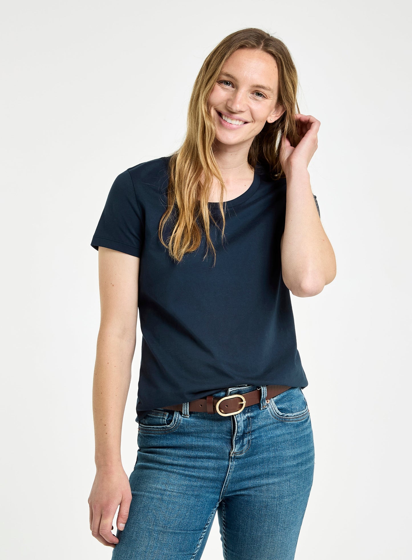 Womens Classic Scoop Neck Short - Sleeved T-Shirt in Navy