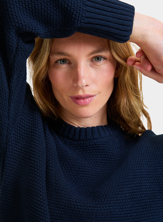 Women’s cotton blackberry crew neck jumper in Navy.