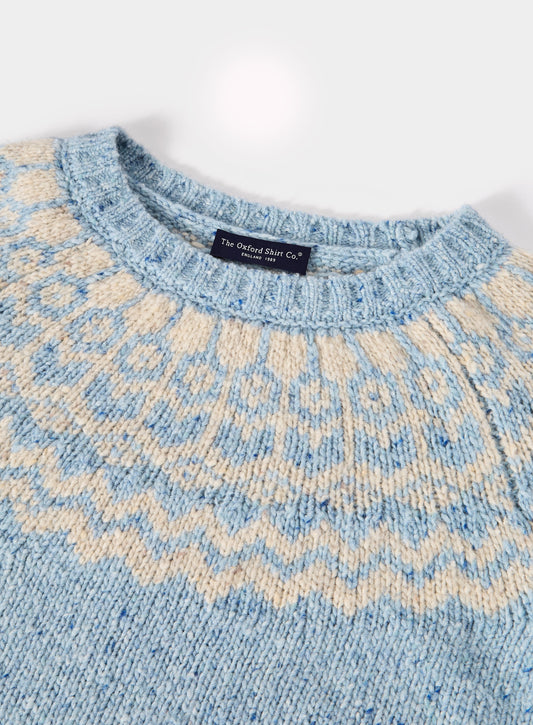Women’s crew neck fairisle jumper in Blue.