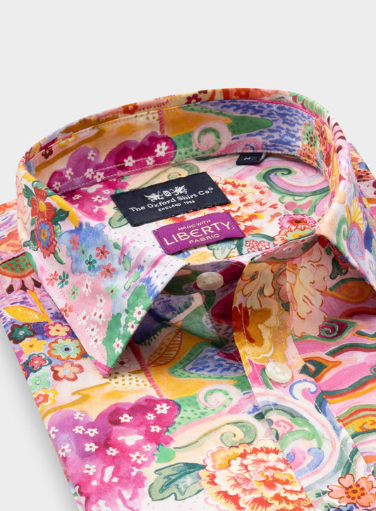 Women’s shirt in Elysia Meadow Liberty fabric.
