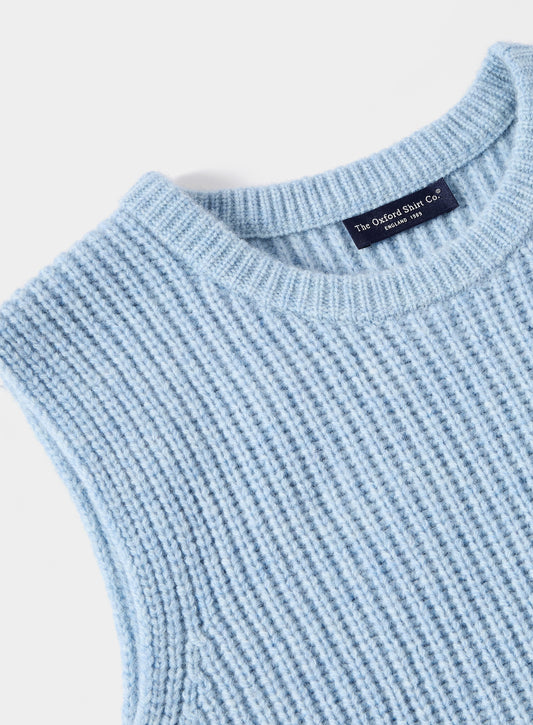 Women’s knitted rib vest in Blue.