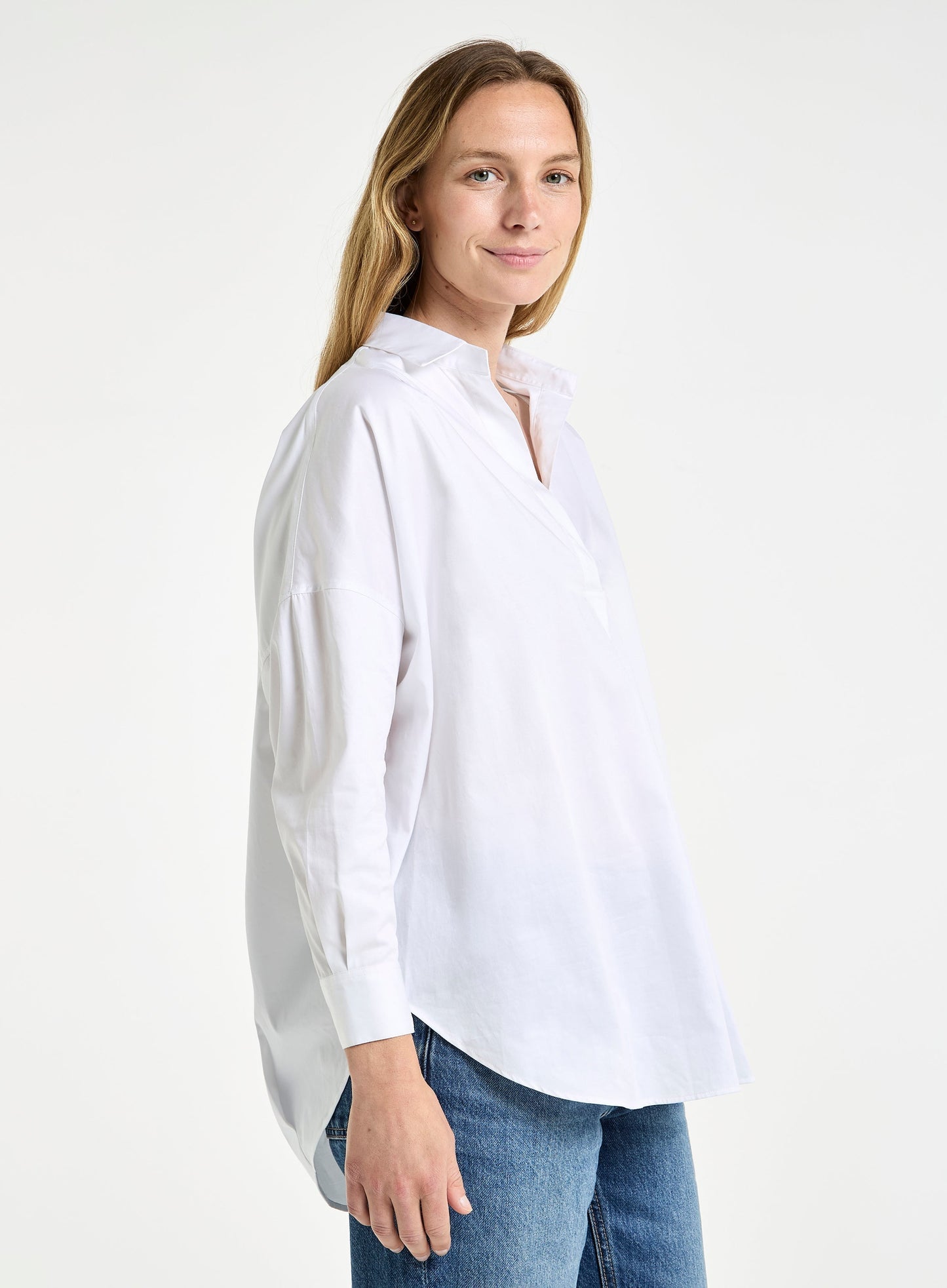 Womens Open Collar Blouse - White
