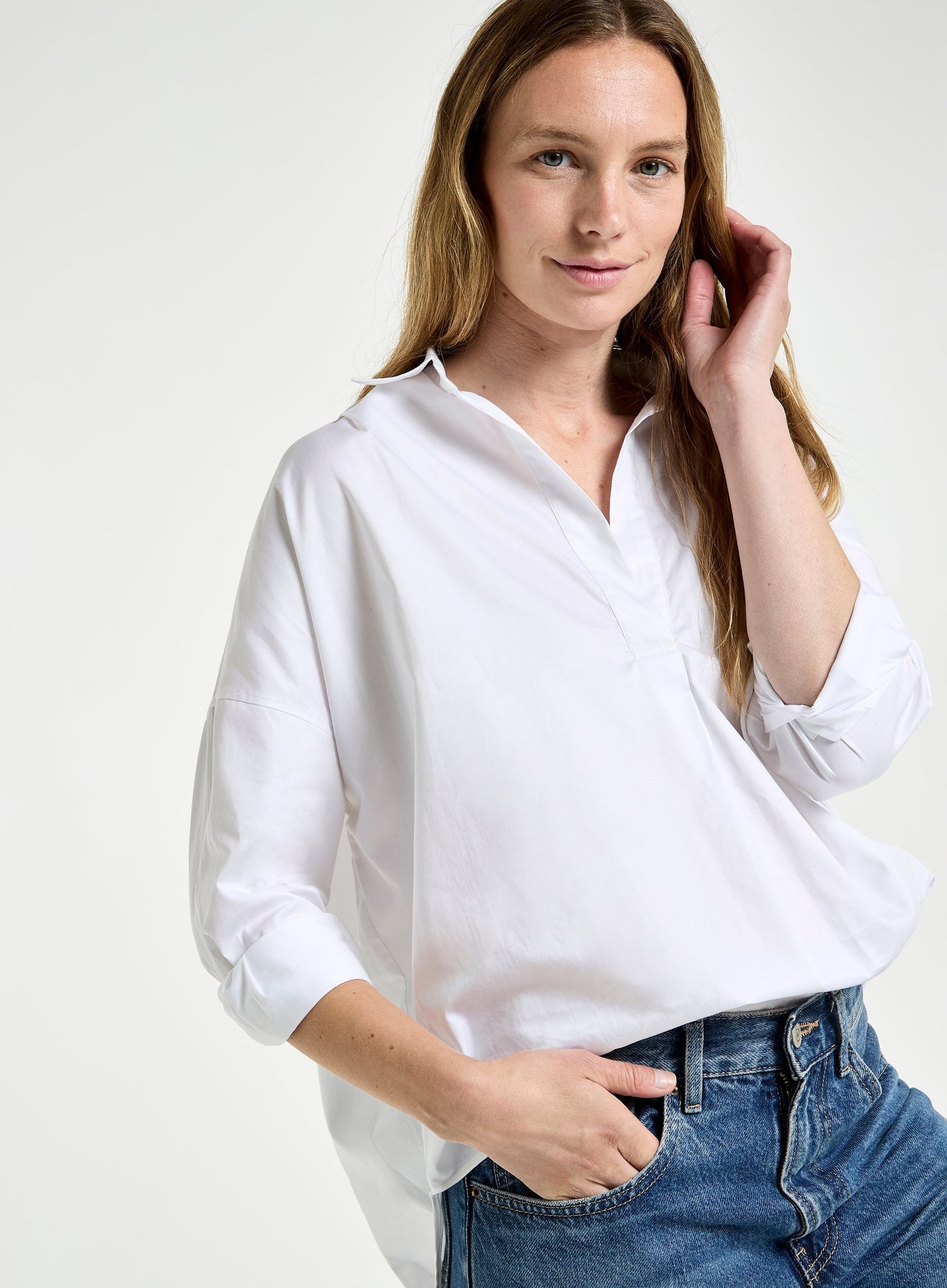 Womens Open Collar Blouse - White