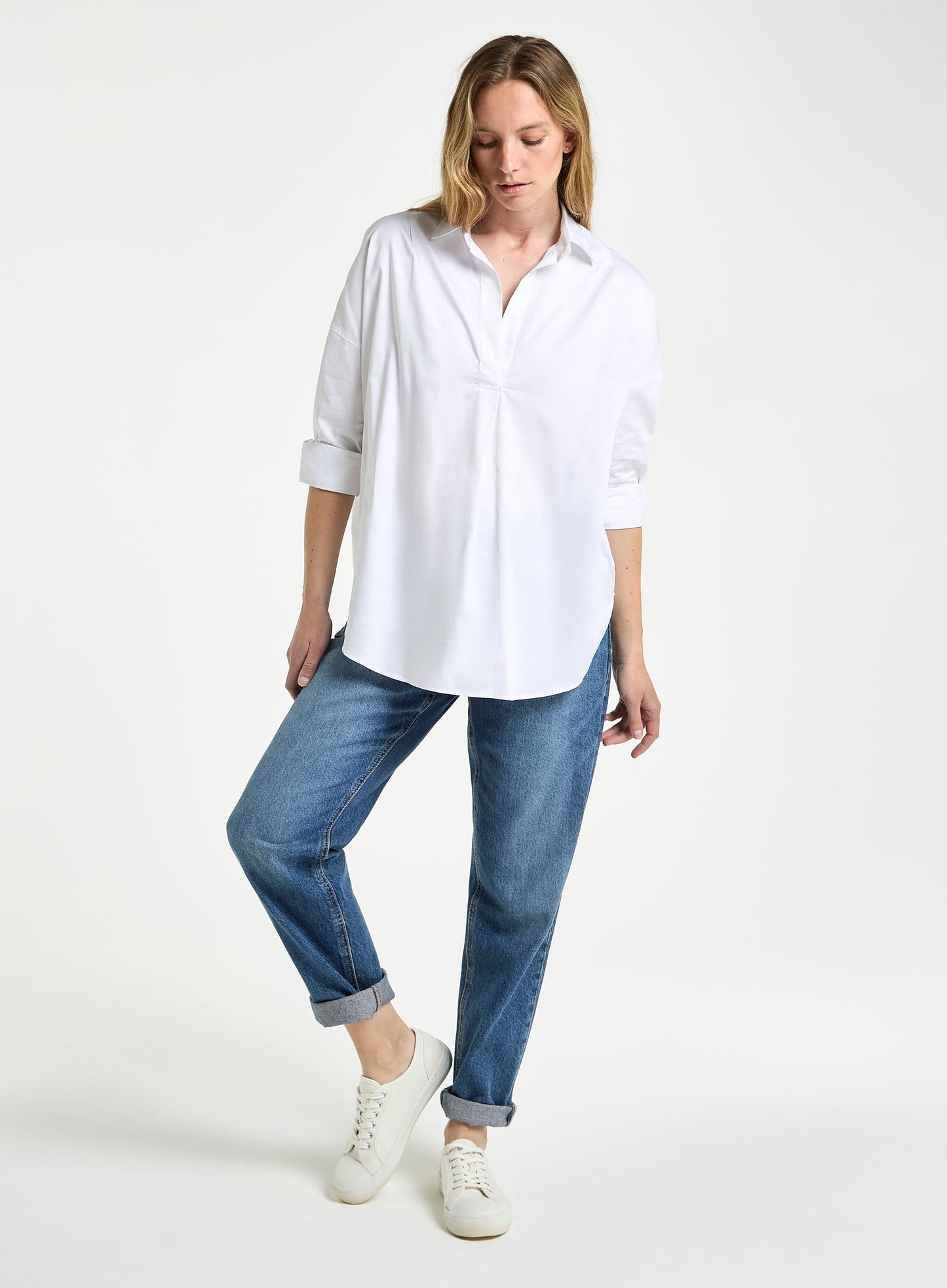 Womens Open Collar Blouse - White