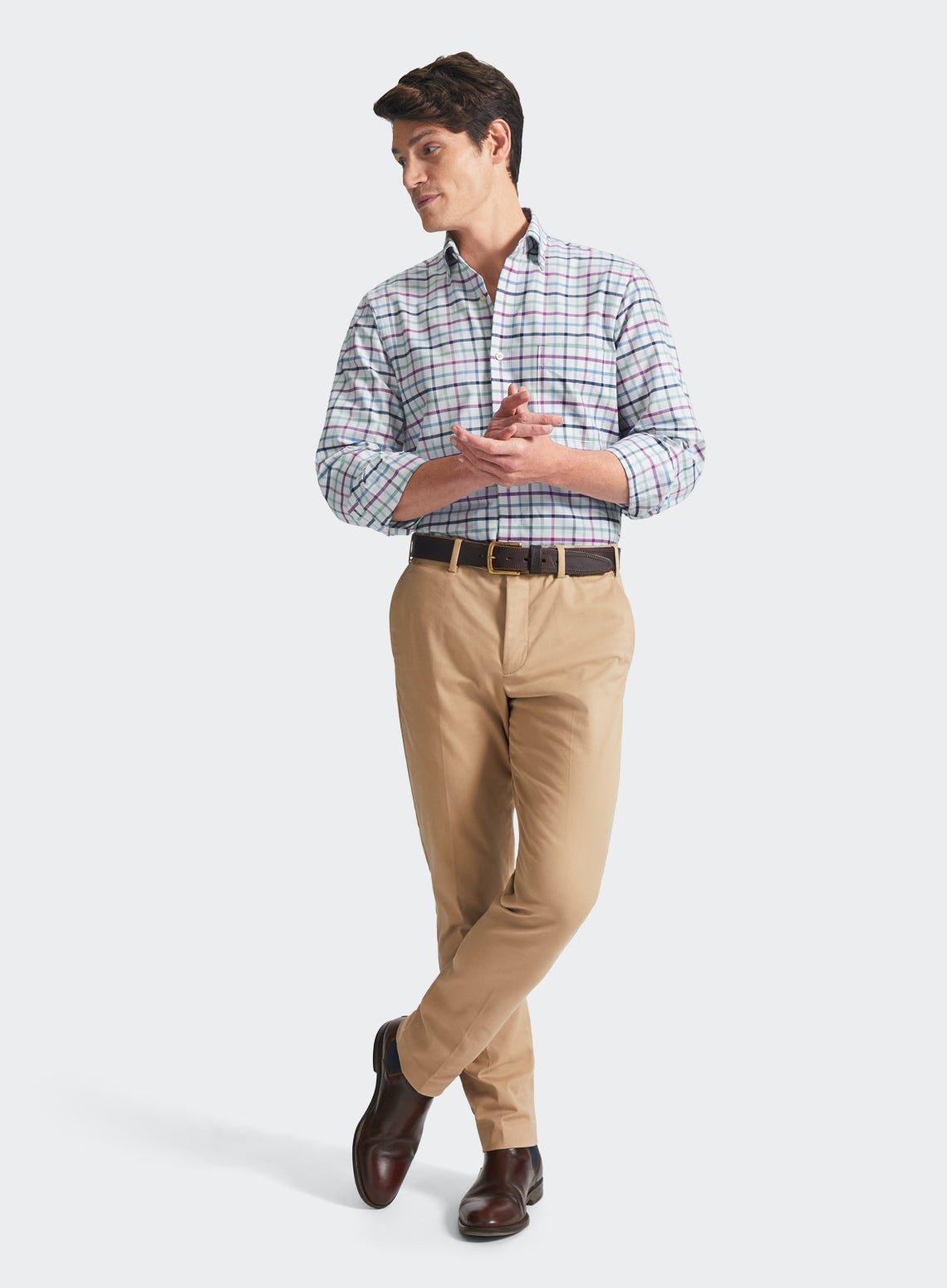Button Down Shirt in Green and Purple Check
