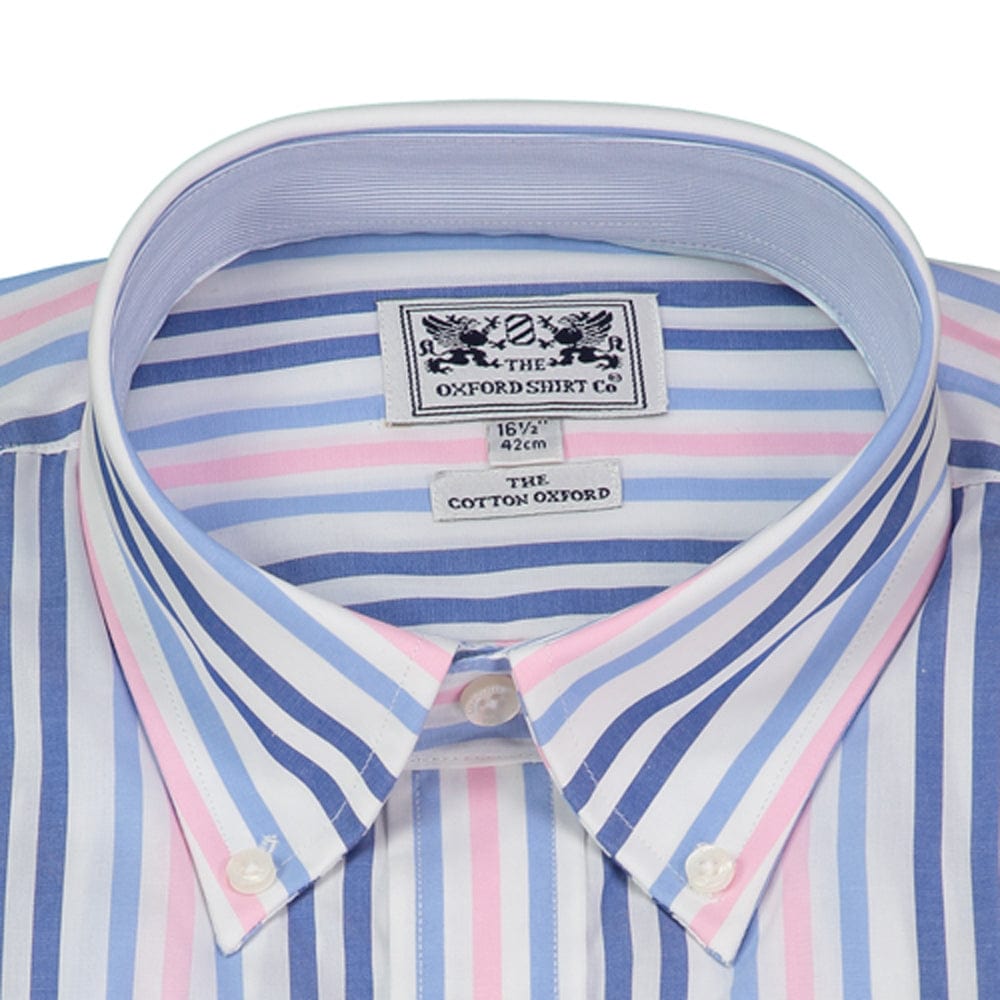 Button Down Shirt in Pink and Blue Multi Stripe