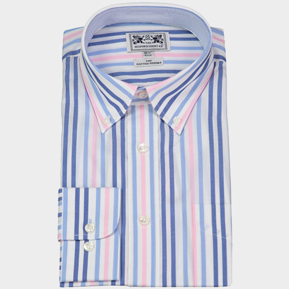 Button Down Shirt in Pink and Blue Multi Stripe