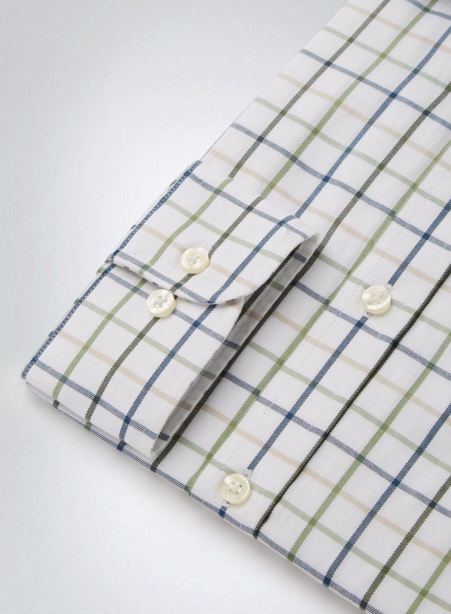 Button Down Tattersall Shirt in Blue and Green Check