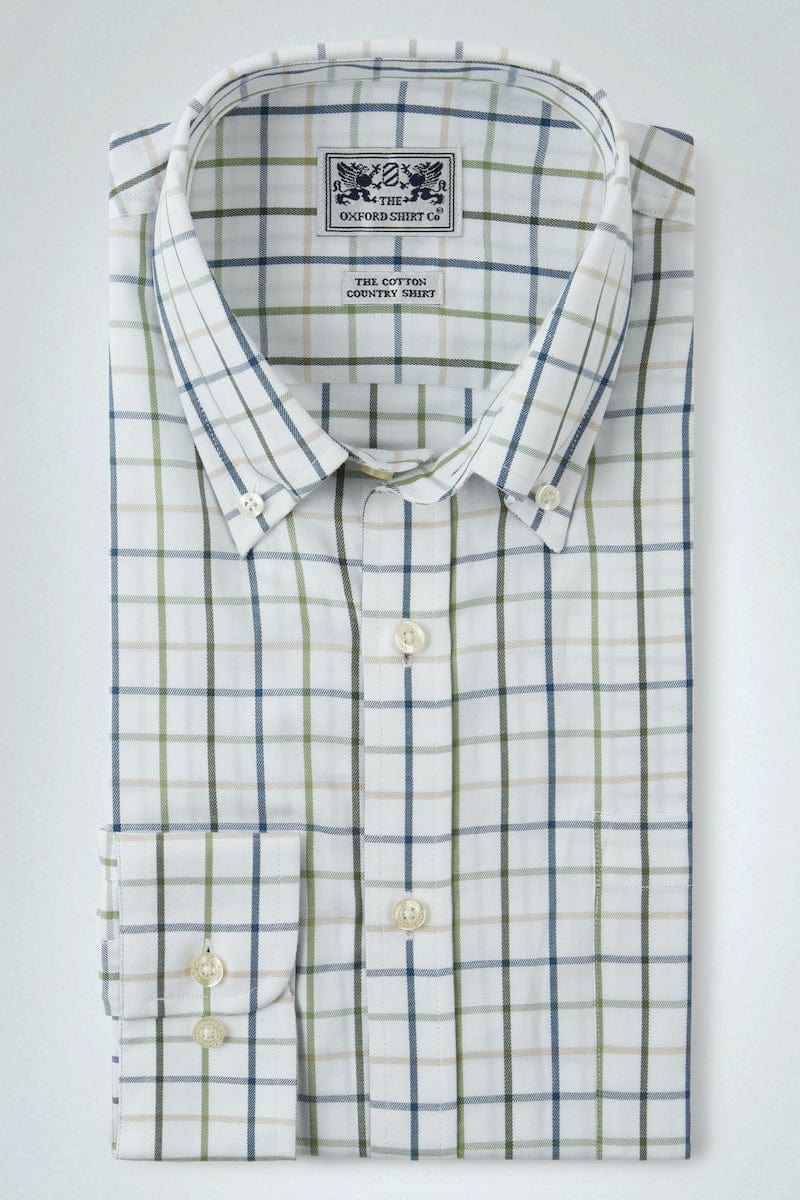 Button Down Tattersall Shirt in Blue and Green Check
