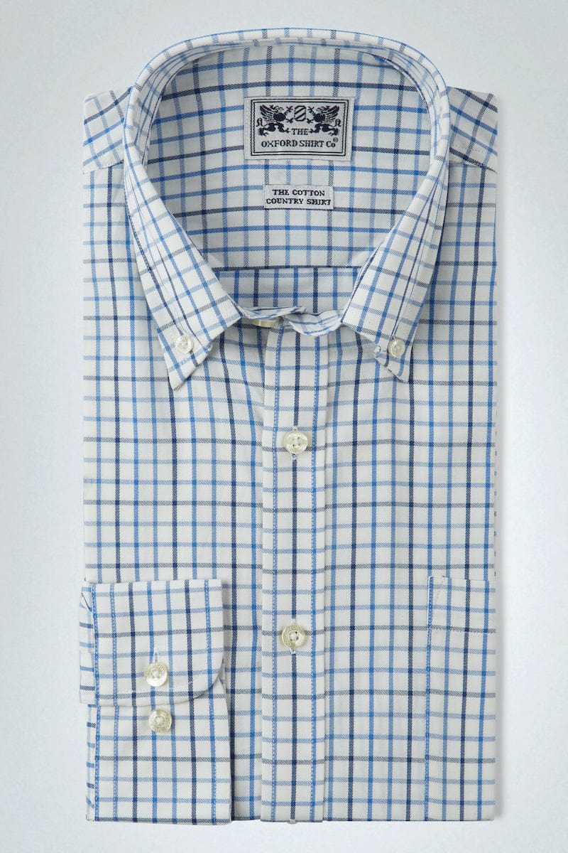 Button Down Tattersall Shirt in Blue Check