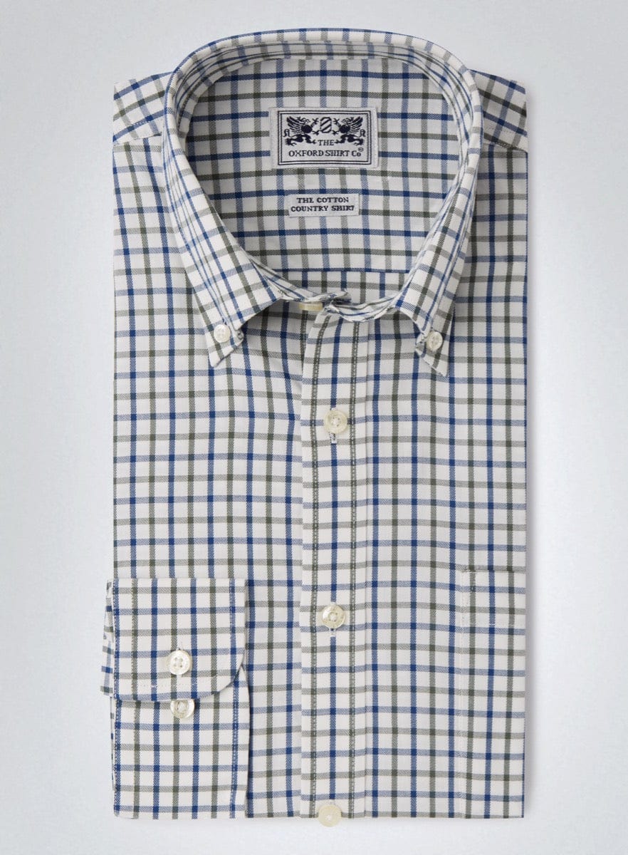 Button Down Tattersall Shirt in Green and Blue Check